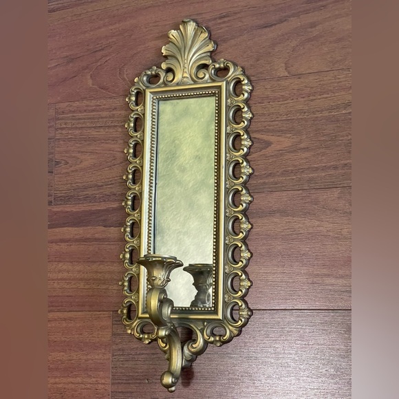 Vintage Homco Dart Wall Sconce Candle Holder Smoky Mirror gold tone - Picture 3 of 12